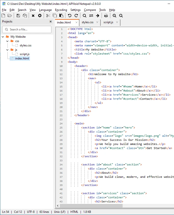 APIVoid Notepad free text editor for Windows with tabs, syntax highlighting and data extraction tools