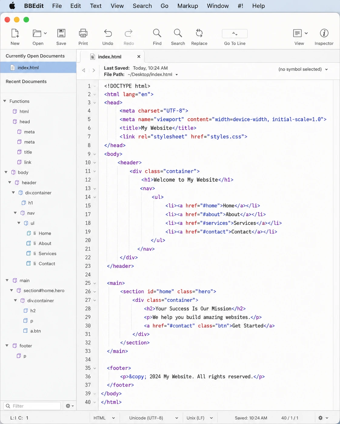 BBEdit professional text editor for Mac showing multi-file grep search