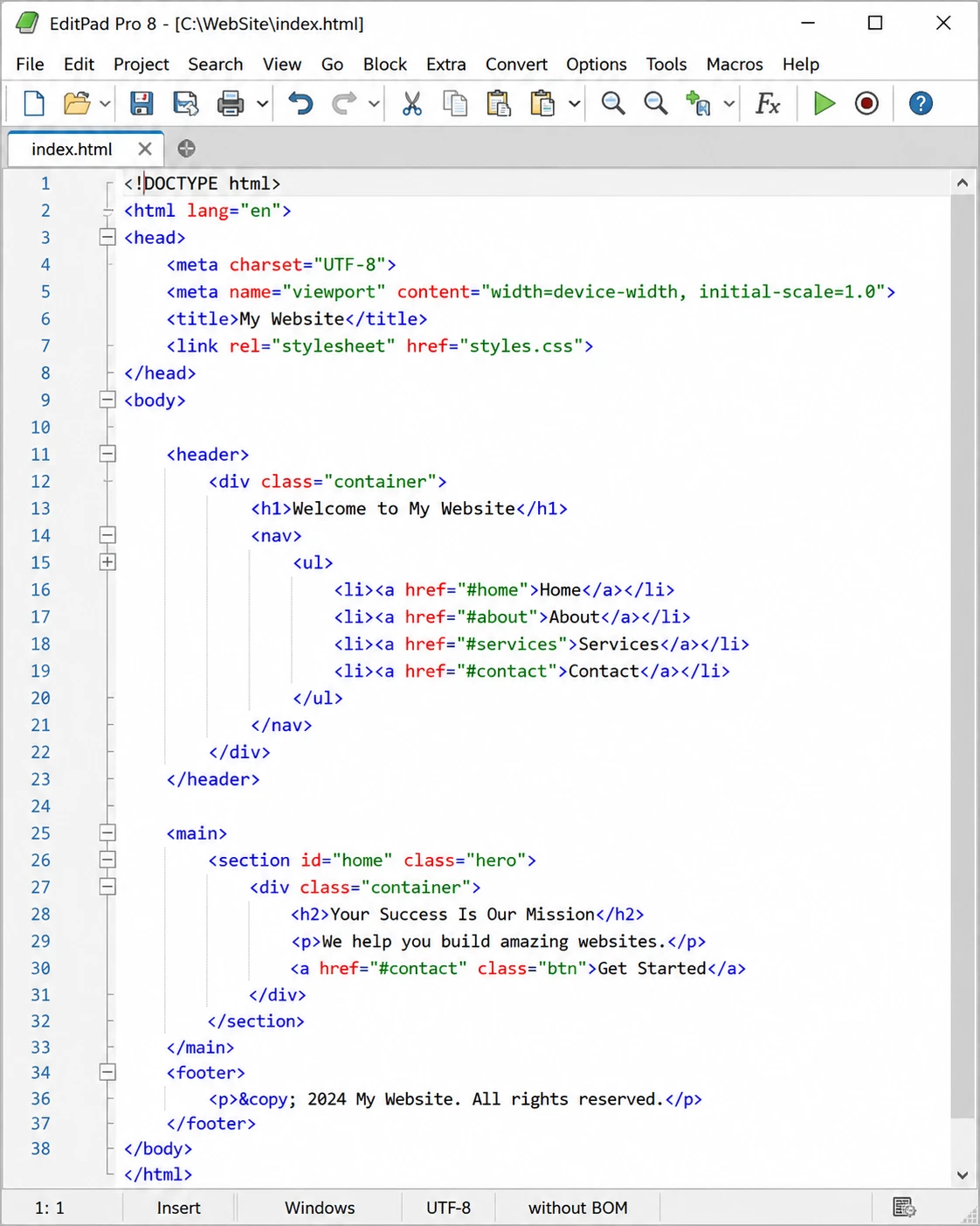 EditPad Pro text editor for Windows with advanced regular expression search panel