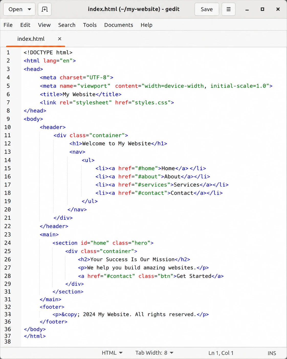 gedit classic GNOME text editor with plugins on Linux