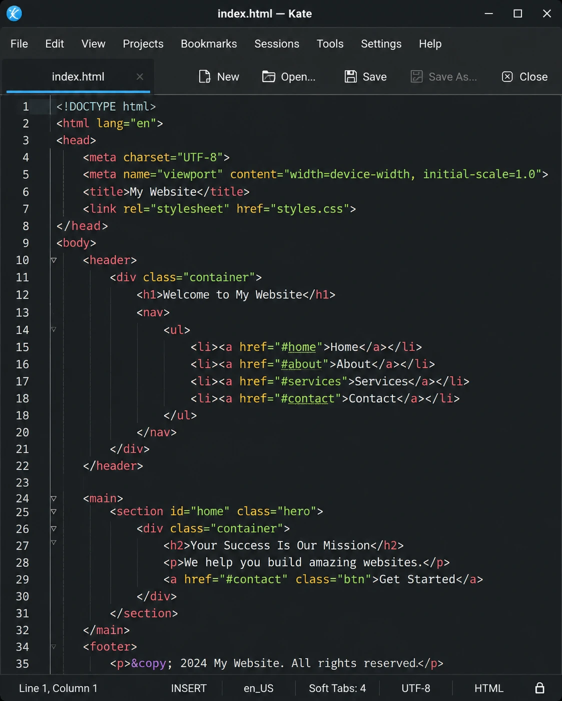 Kate advanced text editor on KDE Plasma Linux with split views and terminal