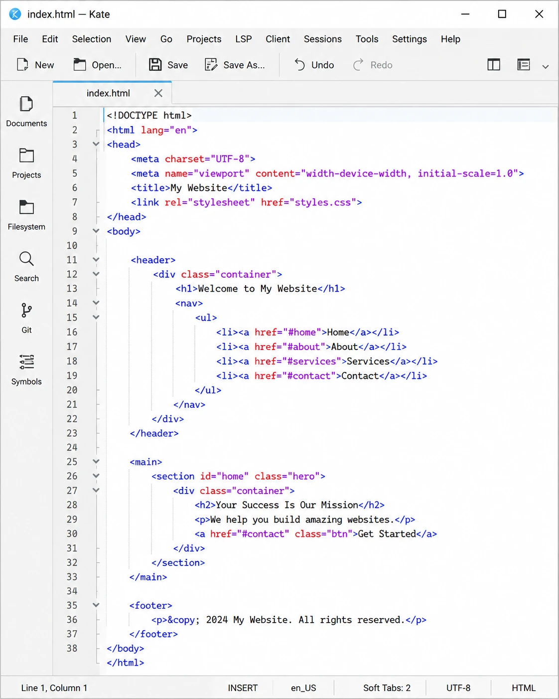 Kate advanced text editor from KDE running on Windows with split view and embedded terminal