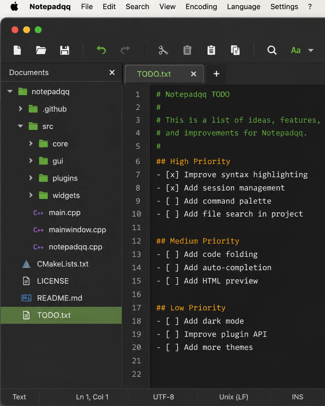 Notepadqq, a Notepad++-like open-source editor, running on macOS