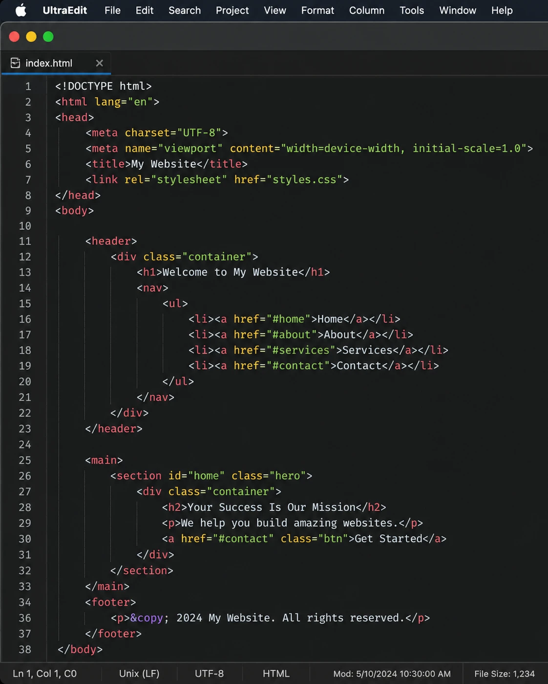 UltraEdit for Mac editing a very large log file