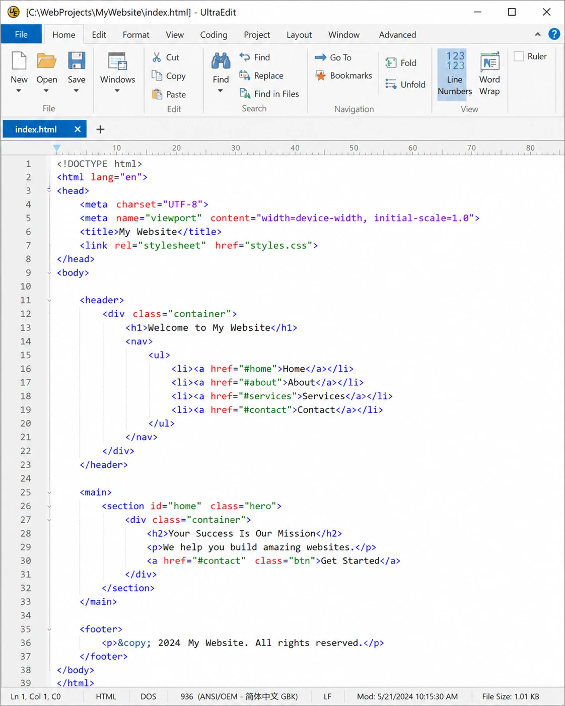 UltraEdit professional text editor for Windows editing a multi-gigabyte file in column mode