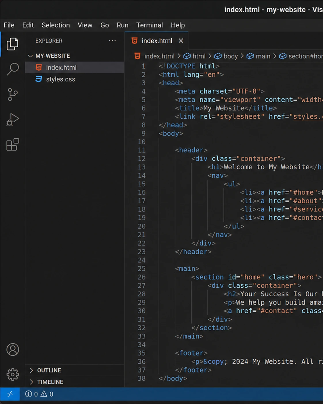 Visual Studio Code running on Linux with extensions and integrated terminal