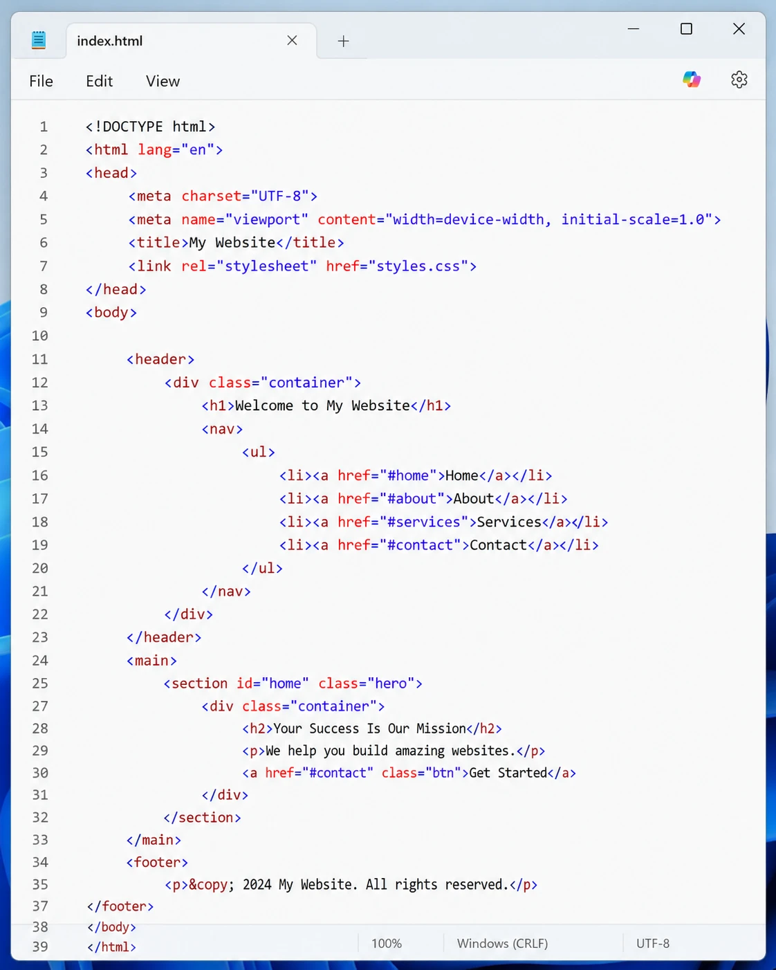 Windows 11 Notepad with tabs and dark mode, the default text editor on Windows
